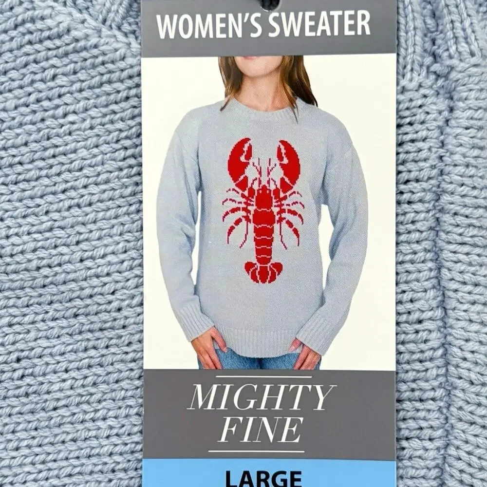 Mighty Fine Blue Lobster Sweater Sz S, M, L, Crewneck Coastal Cotton Blend NWT - Picture 6 of 11